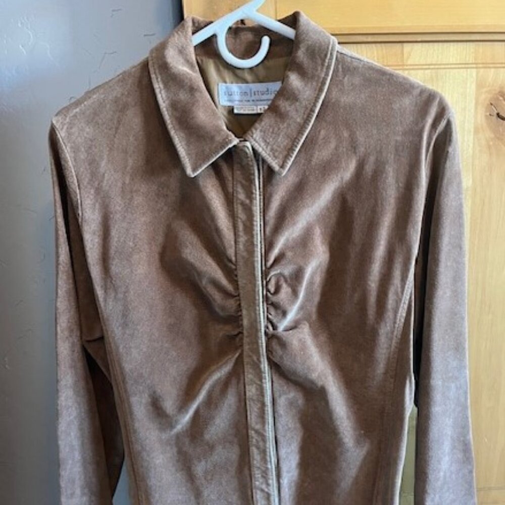 Camel colored Suede snap front shirt